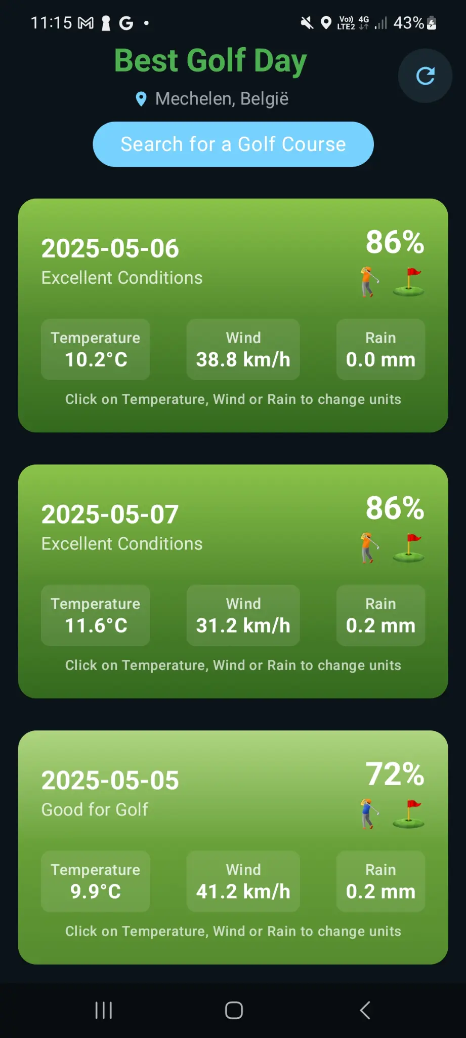Best Golf Day App - Weather Details