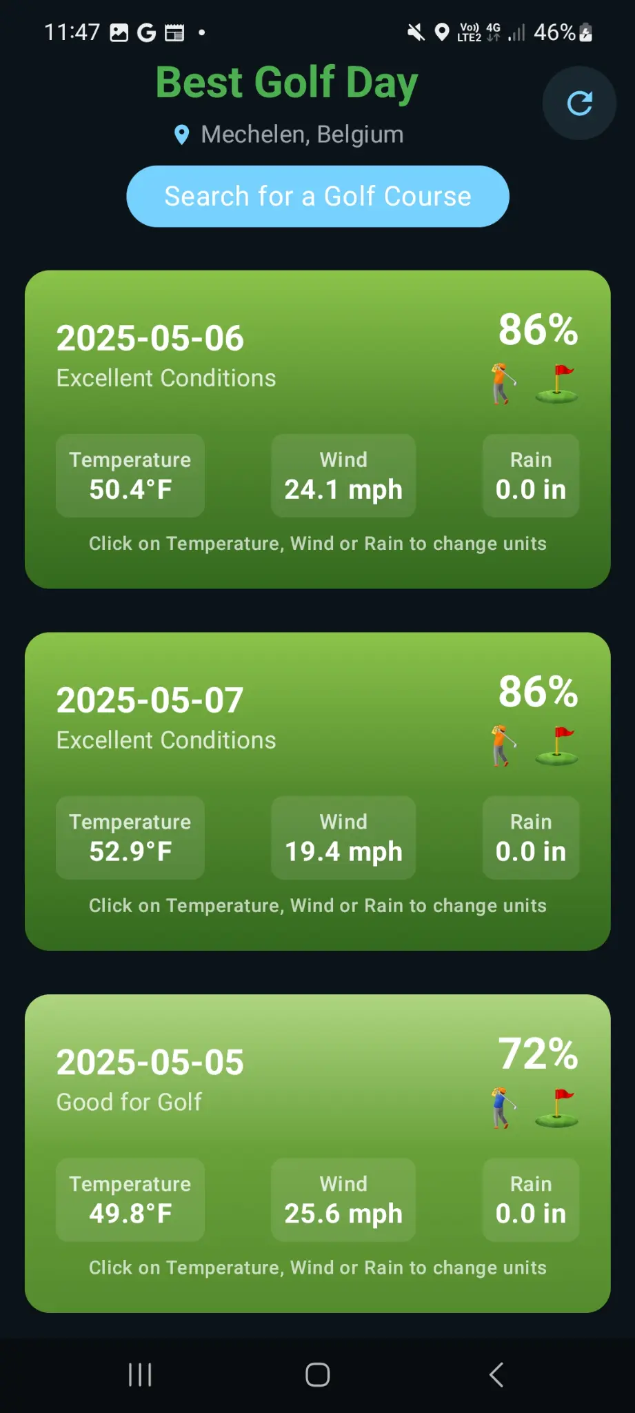 Best Golf Day App - Main Screen